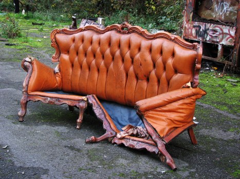 Customer handing photos for a free skip hire quote